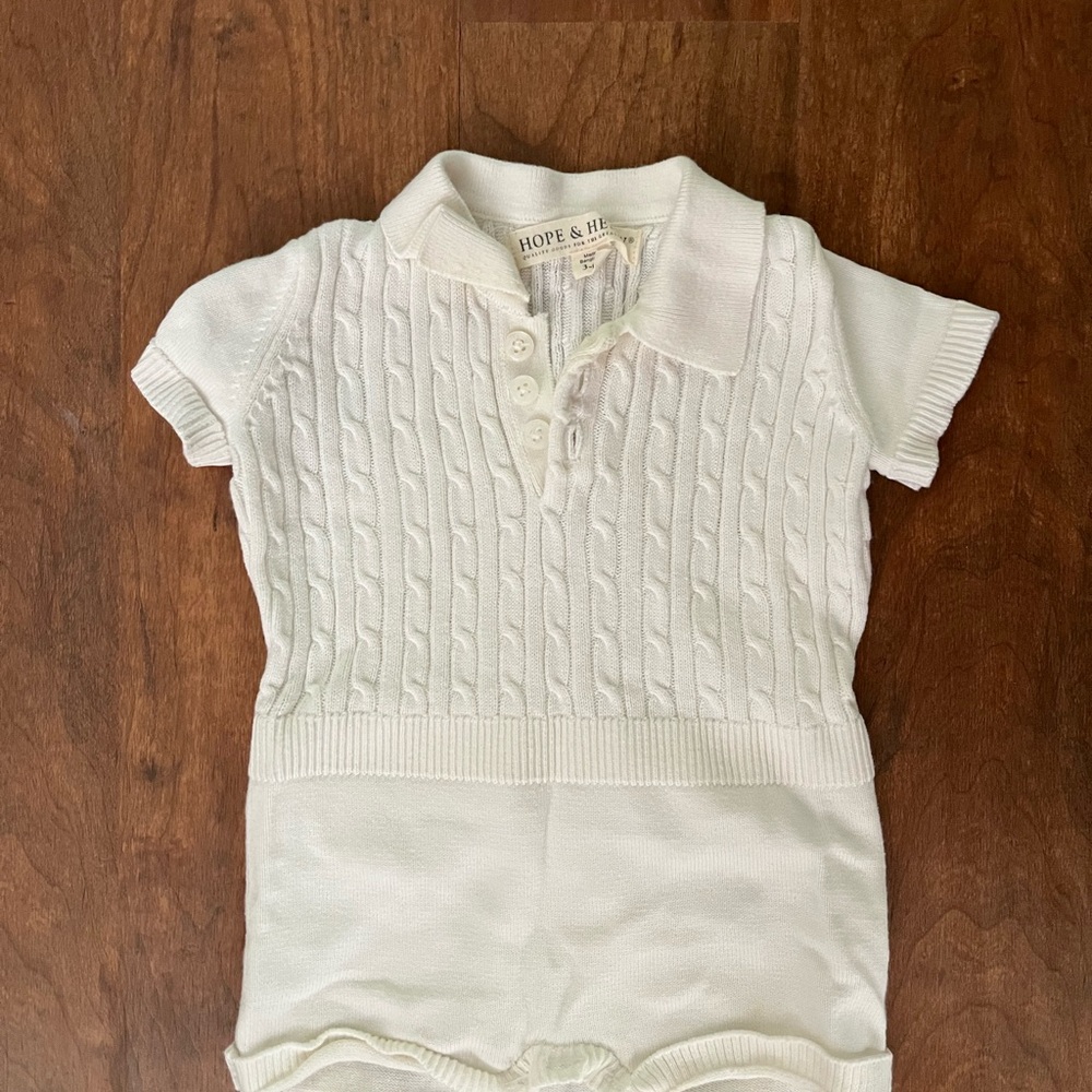 White Cable Knit Kids Polo Shirt